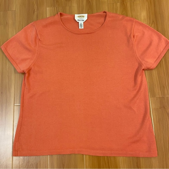 Vintage Talbots Made In Italy Orange Short Sleeve Lightweight Sweater Shirt Sz M - Picture 1 of 4